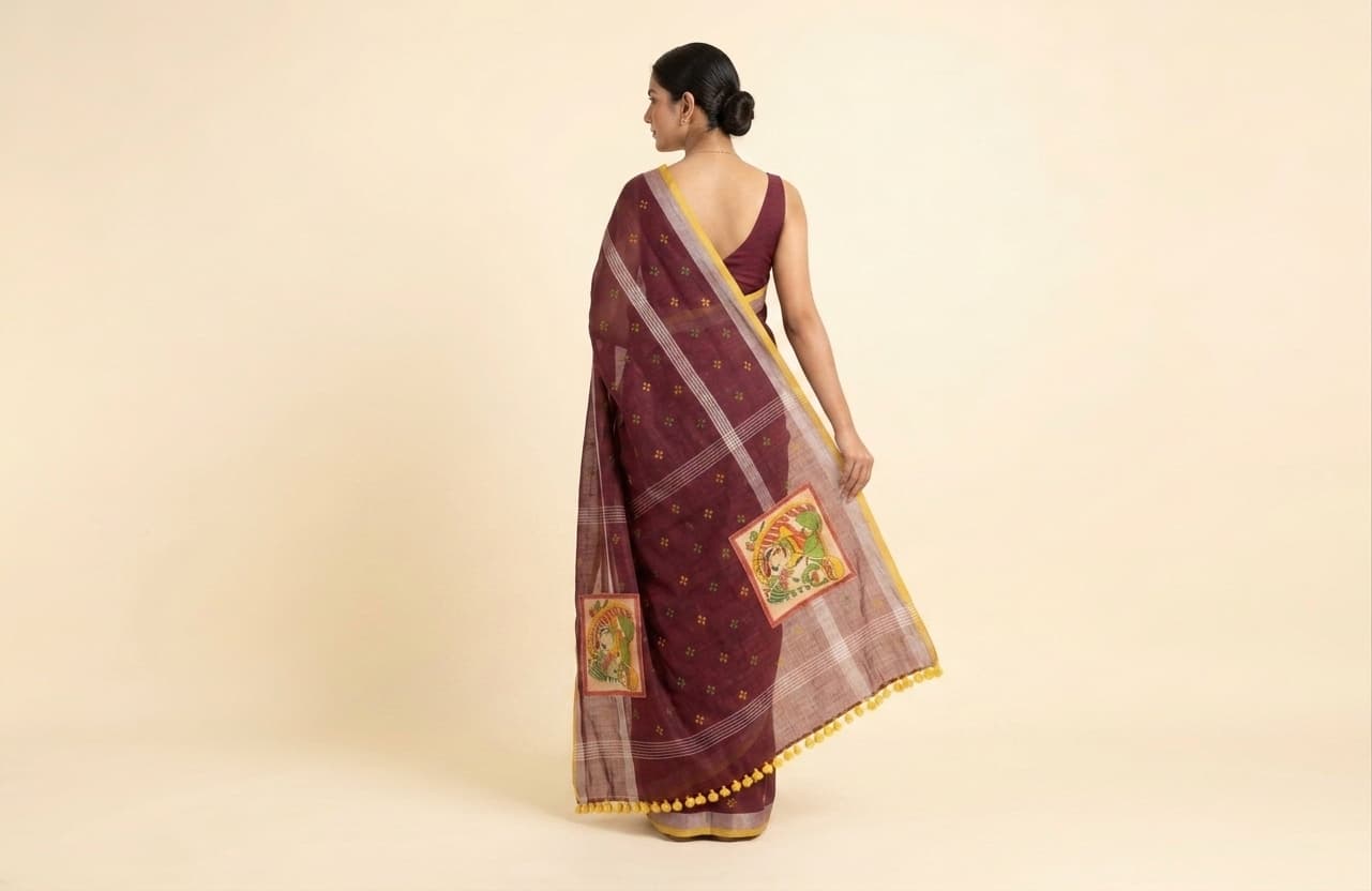 Merlot georgette saree, back view